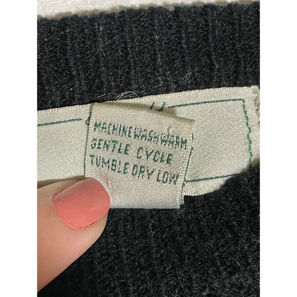 Vintage 80s Cropped Knit Sweater Black White Snowflake Stripe Dot Oversized M - Picture 5 of 9